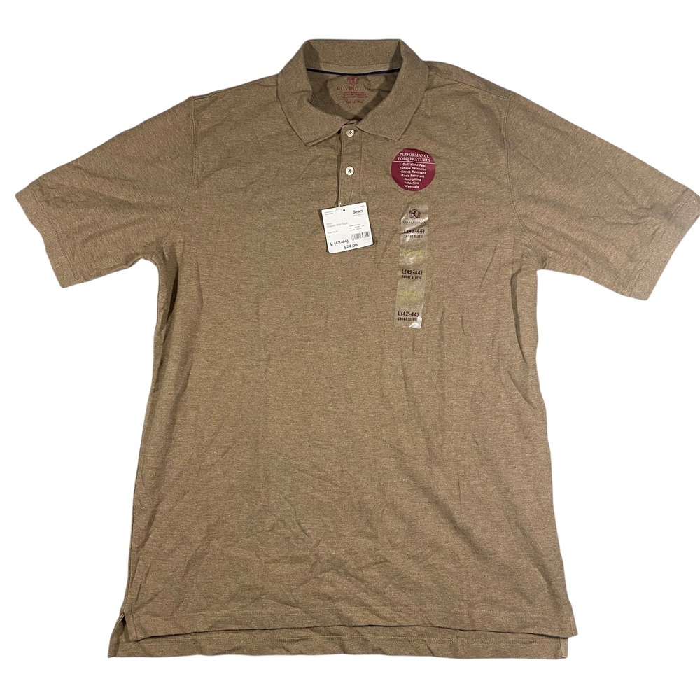 Covington Mens‎ Classic Knit Performance Polo Shirt Short Sleeve Tan L 42-44